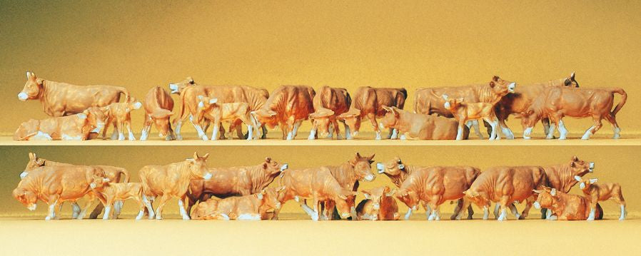 PREISER # 14409 - COWS, BROWN, 30 PCS. 1:87 SCALE| Hobbyplex