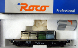 ROCO # 47743 - HEAVY DUTY FLAT CAR LOADED WITH 4 VEHICLES