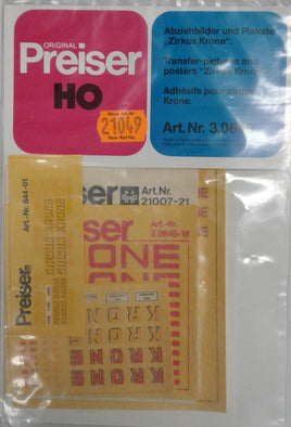 PREISER 21049 - 3.0649 - TRANSFER PICTURES AND POSTERS FOR THE 'ZIRKUS KRONE' CIRCUS KRONE