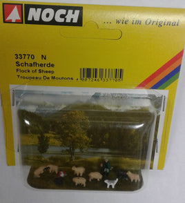 NOCH 33770 'FLOCK OF SHEEP' WITH SHEPHERD AND DOG - N SCALE