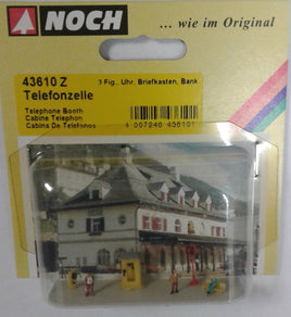 NOCH 43610 - TELEPHONE BOOTH WITH 3 FIGURES   - Z SCALE PLASTIC MODEL FIGURES