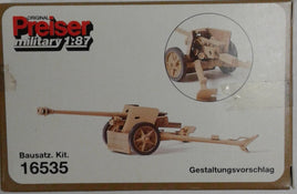 PREISER MILITARY 16535 -ANTI-TANK GUN, PAK 40. DR 1939-45.  HO SCALE UNPAINTED KIT