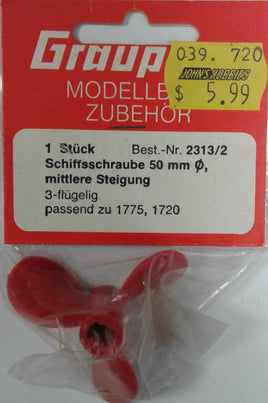 GRAUPNER # 2313/2 -MODEL SHIP PROPELLER - 3 BLADES - RED NYLON