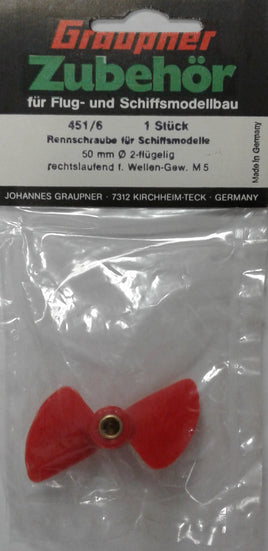 GRAUPNER #451/6 - MODEL BOAT PROPELLER - 2 BLADES - RED NYLON