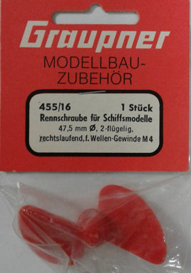 GRAUPNER #455/16 - MODEL BOAT PROPELLER - 2 BLADES - RED NYLON