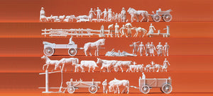 PREISER # 16327 - RURAL GROUPS AND WAGONS, UNPAINTED FIGURES