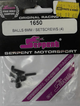 SERPENT # 1650 - BALLS 6mm/SET SCREWS (4)