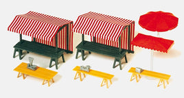 PREISER # 17500 - MARKET STALLS AND SUNSHADES - HO/1:87 SCALE