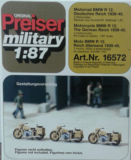 PREISER MILITARY # 16572 - MOTORCYCLE BMW R 12 -  HO SCALE KIT