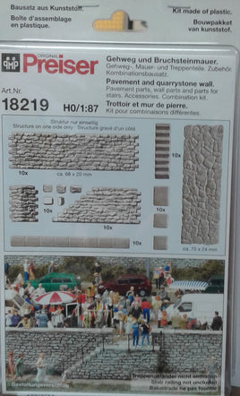 PREISER # 18219 -  PAVEMENT AND QUARRY STONE WALL - KIT  - HO SCALE