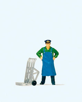 PREISER # 28125 - 'PORTER, STANDING WITH LUGGAGE CART' - 1:87/HO SCALE